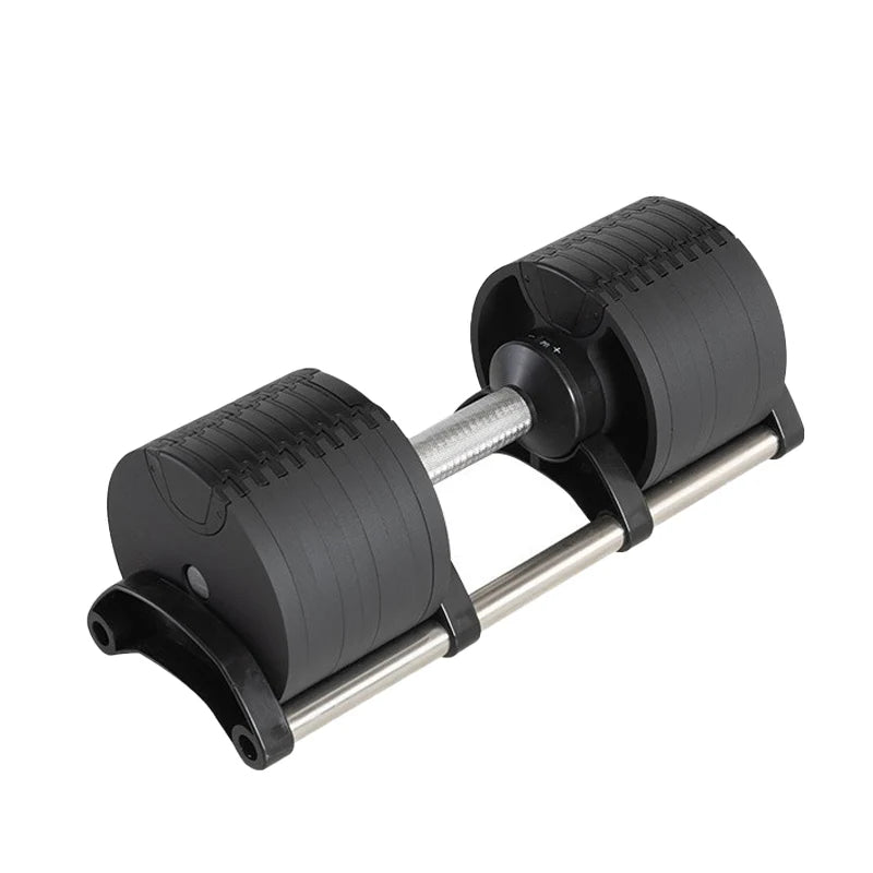 Pair of black dumbbells on a white background