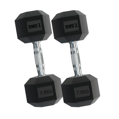 Rubber Hex Dumbbells – Singles, Pairs & Sets | Knurled Chrome Handle Weights for Home Gym & Strength Training