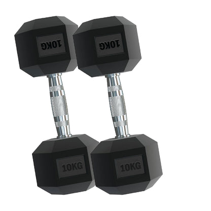 Rubber Hex Dumbbells – Singles, Pairs & Sets | Knurled Chrome Handle Weights for Home Gym & Strength Training