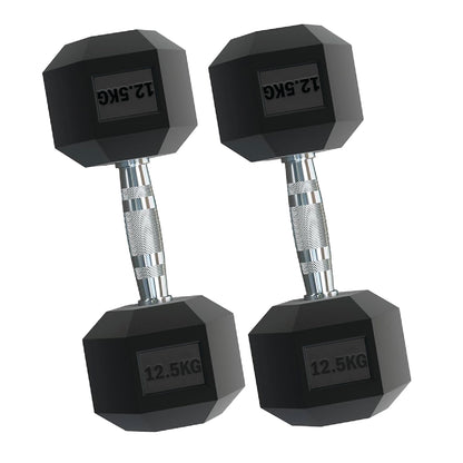 Rubber Hex Dumbbells – Singles, Pairs & Sets | Knurled Chrome Handle Weights for Home Gym & Strength Training