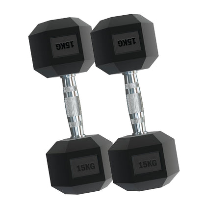 Rubber Hex Dumbbells – Singles, Pairs & Sets | Knurled Chrome Handle Weights for Home Gym & Strength Training