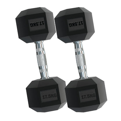 Rubber Hex Dumbbells – Singles, Pairs & Sets | Knurled Chrome Handle Weights for Home Gym & Strength Training