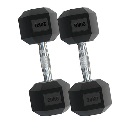 Rubber Hex Dumbbells – Singles, Pairs & Sets | Knurled Chrome Handle Weights for Home Gym & Strength Training