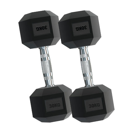 Rubber Hex Dumbbells – Singles, Pairs & Sets | Knurled Chrome Handle Weights for Home Gym & Strength Training