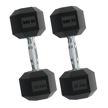 Rubber Hex Dumbbells – Singles, Pairs & Sets | Knurled Chrome Handle Weights for Home Gym & Strength Training