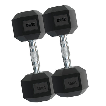 Rubber Hex Dumbbells – Singles, Pairs & Sets | Knurled Chrome Handle Weights for Home Gym & Strength Training