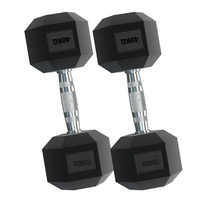 Rubber Hex Dumbbells – Singles, Pairs & Sets | Knurled Chrome Handle Weights for Home Gym & Strength Training