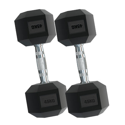Rubber Hex Dumbbells – Singles, Pairs & Sets | Knurled Chrome Handle Weights for Home Gym & Strength Training