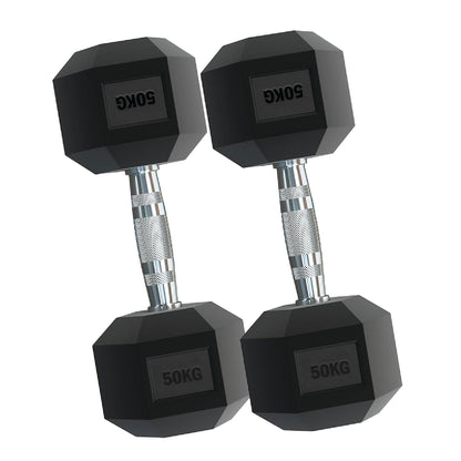 Rubber Hex Dumbbells – Singles, Pairs & Sets | Knurled Chrome Handle Weights for Home Gym & Strength Training