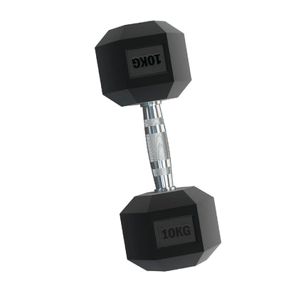 Rubber Hex Dumbbells – Singles, Pairs & Sets | Knurled Chrome Handle Weights for Home Gym & Strength Training