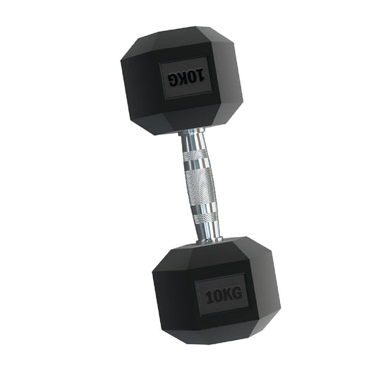Rubber Hex Dumbbells – Singles, Pairs & Sets | Knurled Chrome Handle Weights for Home Gym & Strength Training
