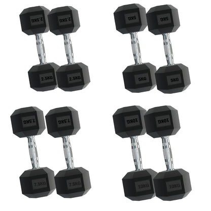 Rubber Hex Dumbbells – Singles, Pairs & Sets | Knurled Chrome Handle Weights for Home Gym & Strength Training