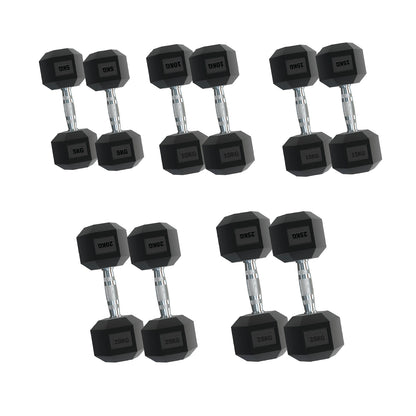 Rubber Hex Dumbbells – Singles, Pairs & Sets | Knurled Chrome Handle Weights for Home Gym & Strength Training