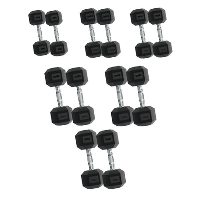Rubber Hex Dumbbells – Singles, Pairs & Sets | Knurled Chrome Handle Weights for Home Gym & Strength Training