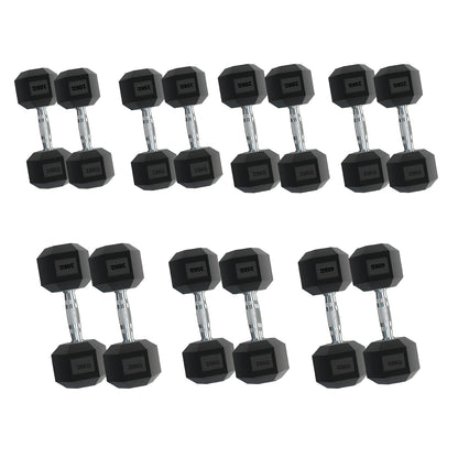 Rubber Hex Dumbbells – Singles, Pairs & Sets | Knurled Chrome Handle Weights for Home Gym & Strength Training
