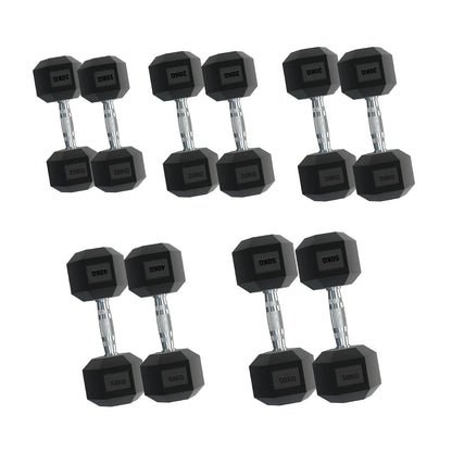 Rubber Hex Dumbbells – Singles, Pairs & Sets | Knurled Chrome Handle Weights for Home Gym & Strength Training