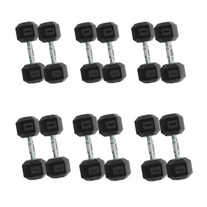 Rubber Hex Dumbbells – Singles, Pairs & Sets | Knurled Chrome Handle Weights for Home Gym & Strength Training