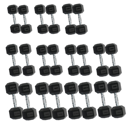 Rubber Hex Dumbbells – Singles, Pairs & Sets | Knurled Chrome Handle Weights for Home Gym & Strength Training