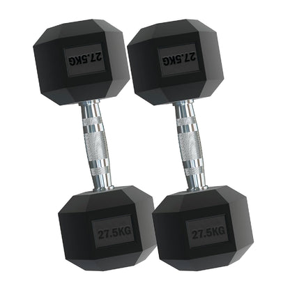 Rubber Hex Dumbbells – Singles, Pairs & Sets | Knurled Chrome Handle Weights for Home Gym & Strength Training