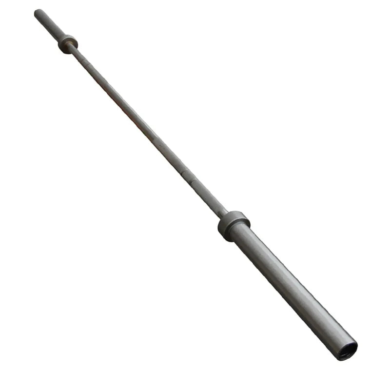 Gray weightlifting bar on a white background