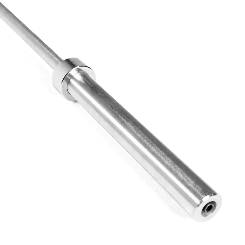 Metallic barbell bar on a white background