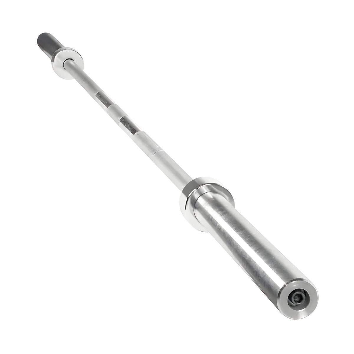 Silver metal barbell on a white background