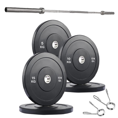 Crumb Rubber Olympic Bumper Plates – Colour Coded, 2” Steel Insert, 5kg–25kg, Shock-Absorbing Barbell Weights for Powerlifting, Strength Training, Home Gym