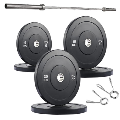 Crumb Rubber Olympic Bumper Plates – Colour Coded, 2” Steel Insert, 5kg–25kg, Shock-Absorbing Barbell Weights for Powerlifting, Strength Training, Home Gym