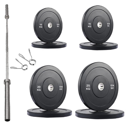 Crumb Rubber Olympic Bumper Plates – Colour Coded, 2” Steel Insert, 5kg–25kg, Shock-Absorbing Barbell Weights for Powerlifting, Strength Training, Home Gym