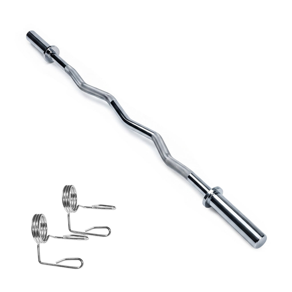 47-inch Olympic EZ curl bar in chrome with two spring collars