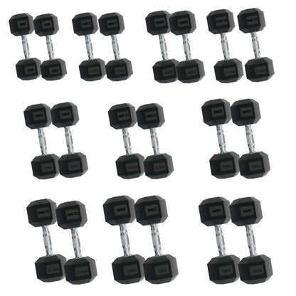 Rubber Hex Dumbbells – Singles, Pairs & Sets | Knurled Chrome Handle Weights for Home Gym & Strength Training