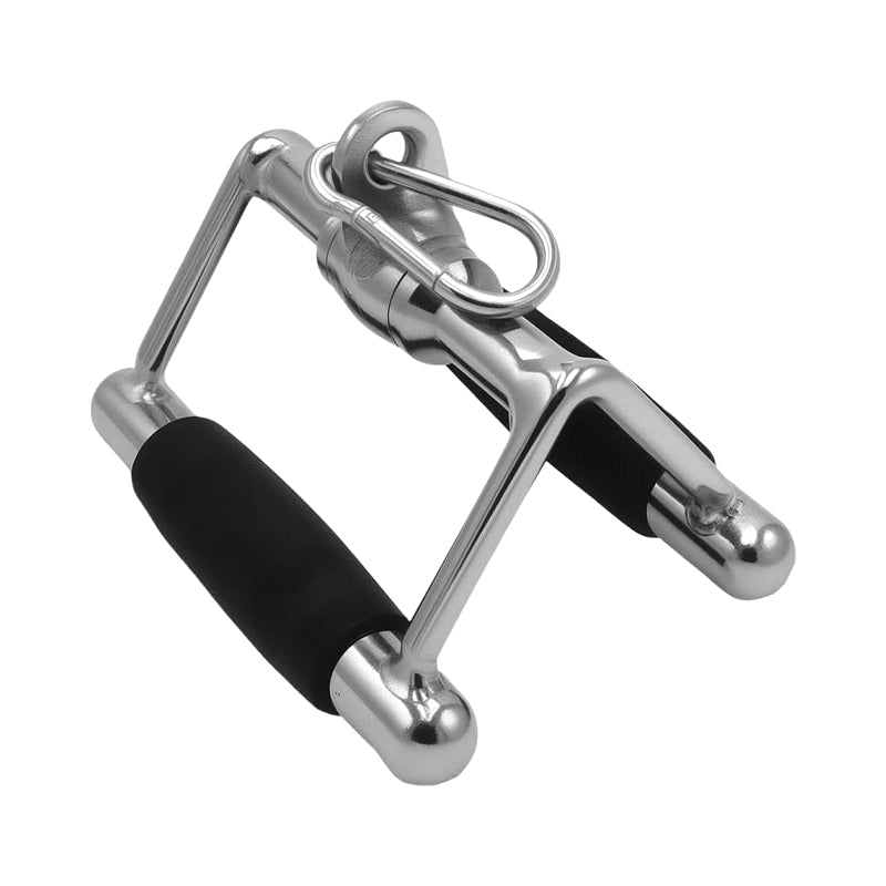 Metallic clamp with black rubber pads on a white background