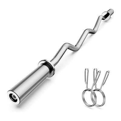 Silver metal curl bar with attachments on a white background