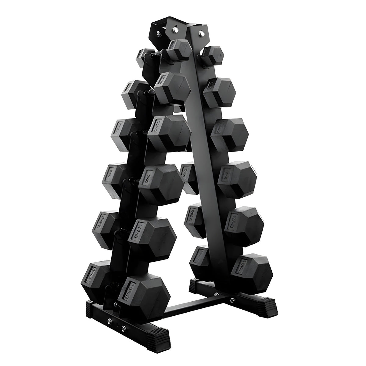 6 tier hex dumbbell tree rack holds 6 pairs of hex dumbbells