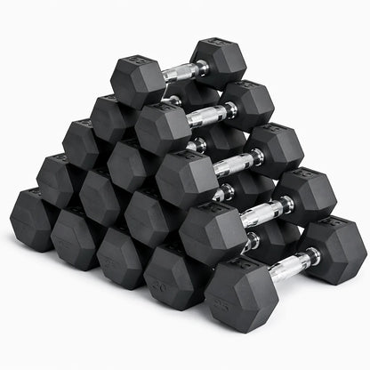 12-pair hex dumbbell set, 2.5 kg to 30 kg, rubber hex dumbbells without a rack