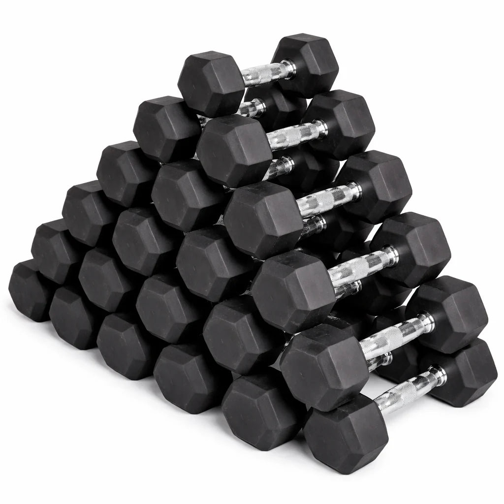 18-pair hex dumbbell set, 2.5 kg to 60 kg, rubber hex dumbbells