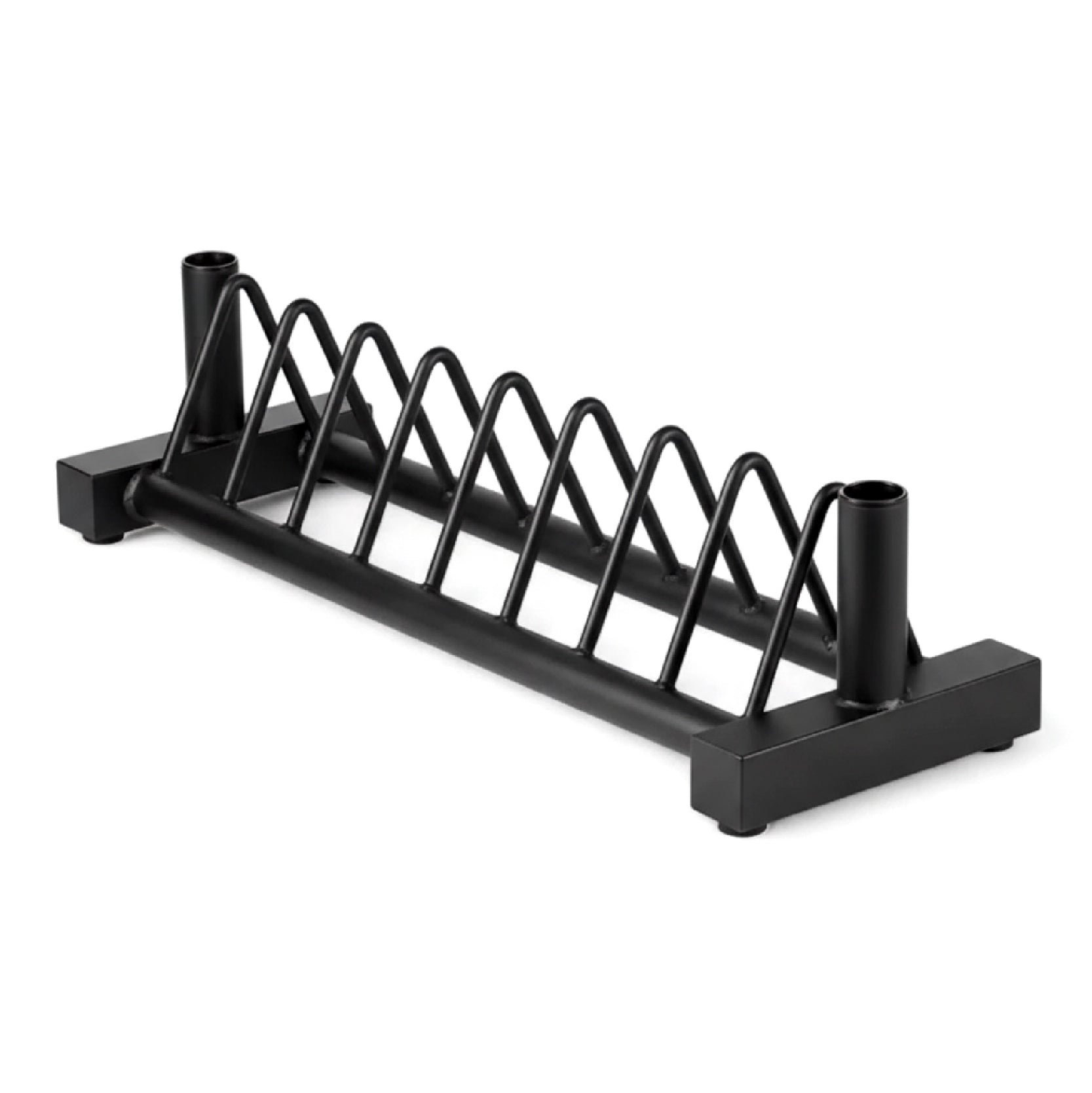 Black metal dish rack on a white background