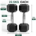 Two black dumbbells with measurement details on a white background