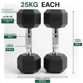 Two black dumbbells with measurement details on a white background