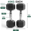Two black dumbbells with measurement details on a white background