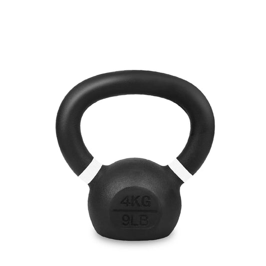 Black kettlebell with '4KG 9LB' marking on a white background