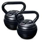 Pair of black adjustable dumbbells on a white background