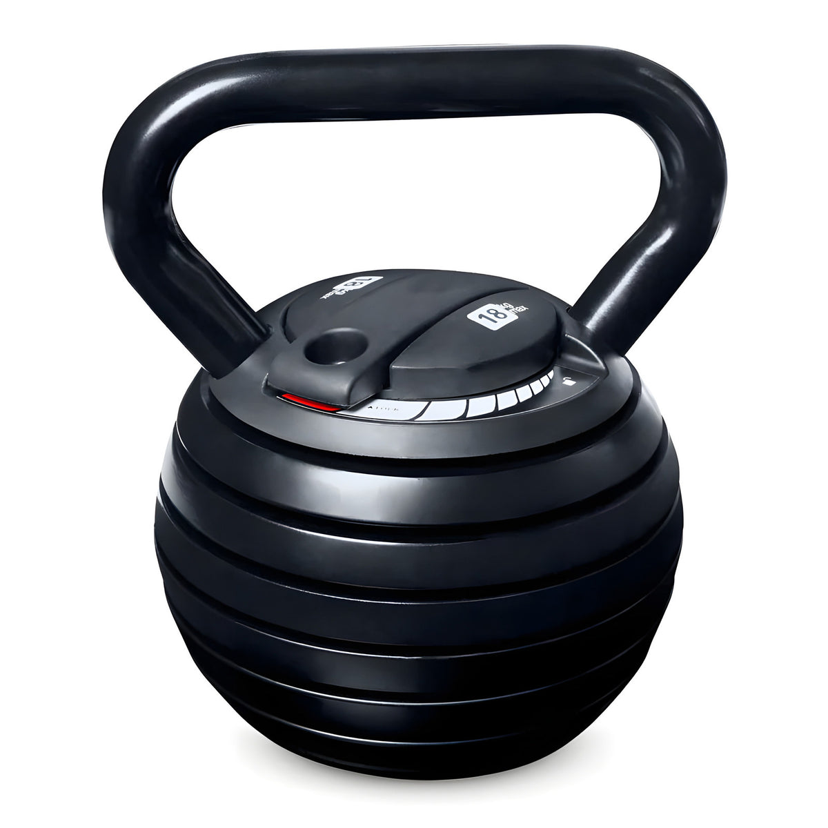 Black adjustable kettlebell on a white background