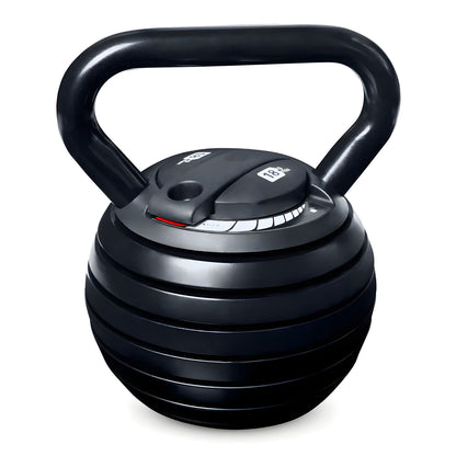 Black adjustable kettlebell on a white background