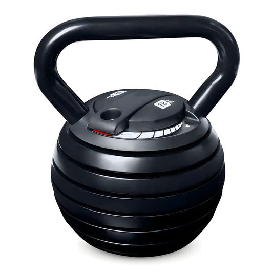 Black adjustable kettlebell on a white background