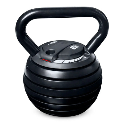 Black adjustable kettlebell on a white background