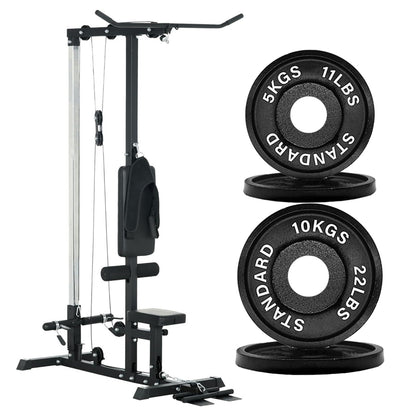 LAT Pulldown Machine – High & Low Pulley Cable Station with Adjustable Seat, Compact Home Gym Back & Shoulder Workout Equipment