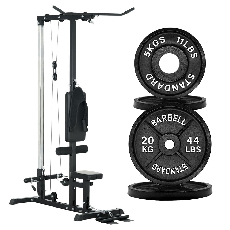 LAT Pulldown Machine – High & Low Pulley Cable Station with Adjustable Seat, Compact Home Gym Back & Shoulder Workout Equipment