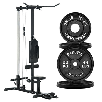 LAT Pulldown Machine – High & Low Pulley Cable Station with Adjustable Seat, Compact Home Gym Back & Shoulder Workout Equipment