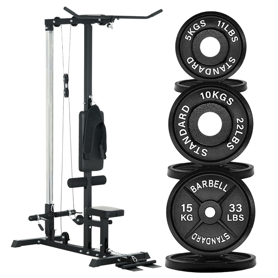 LAT Pulldown Machine – High & Low Pulley Cable Station with Adjustable Seat, Compact Home Gym Back & Shoulder Workout Equipment